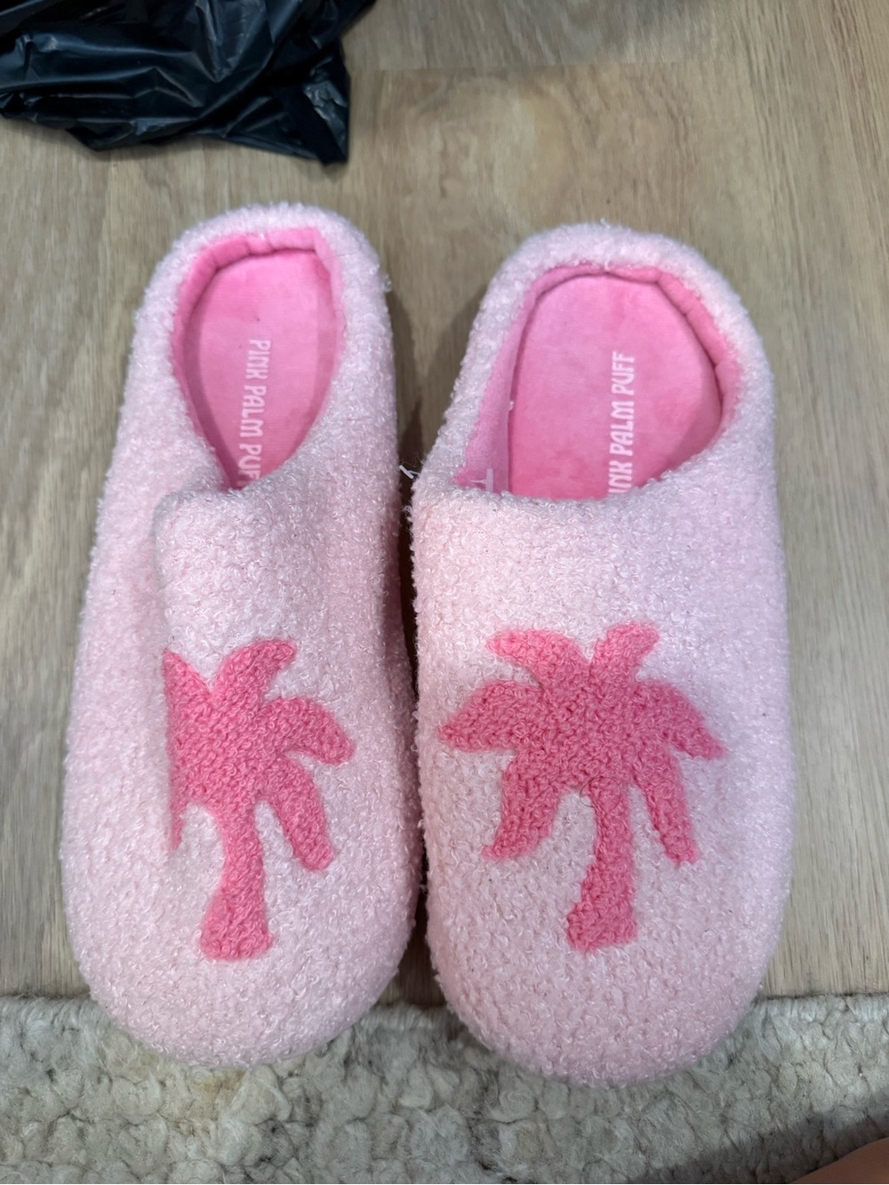 Pink Plush Palm Tree Slip-On Women's Slippers